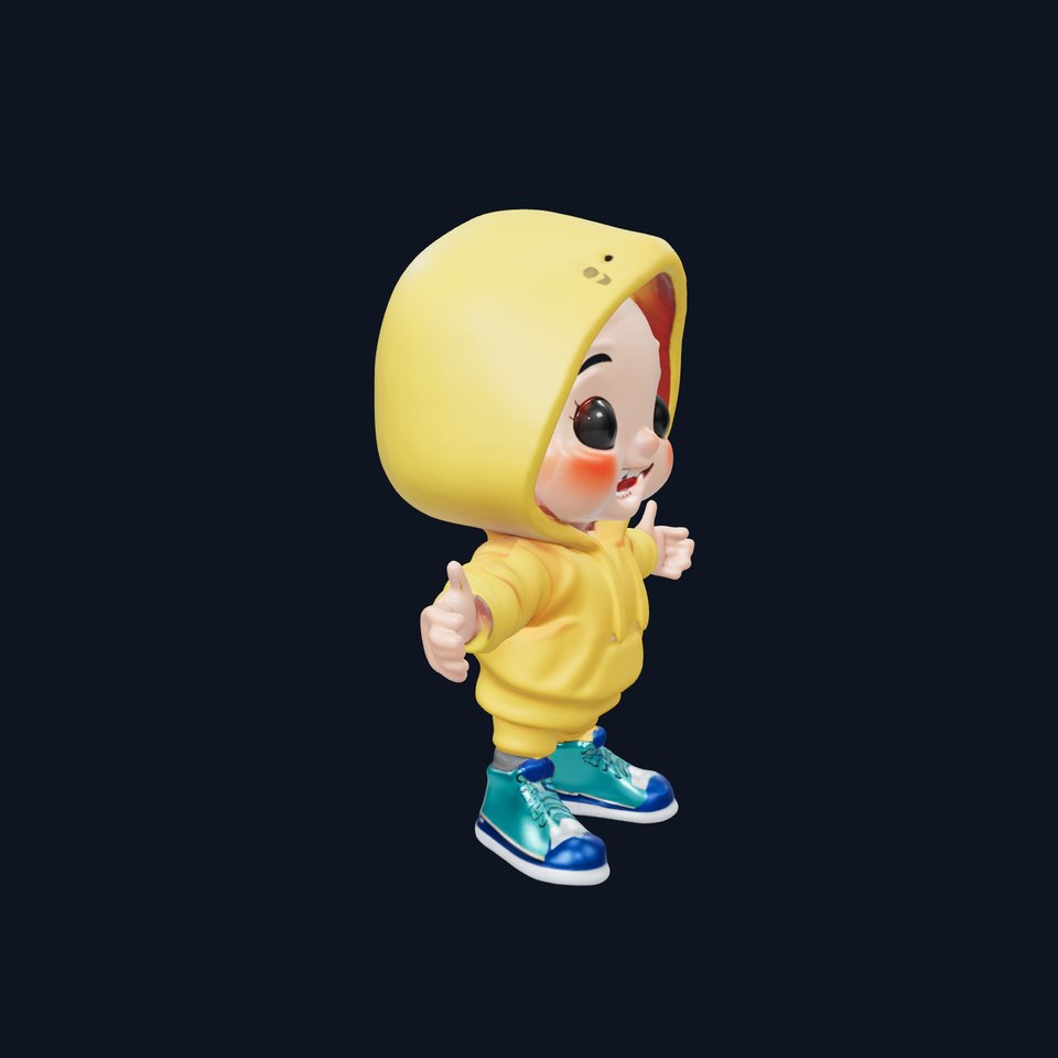 Cute Toddler Cartoon Character in Yellow Hoodie Rigged and Animated